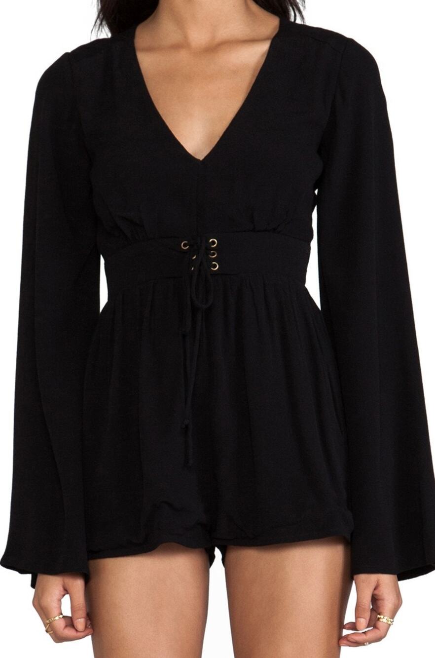 NWT MinkPink Flare Sleeve Romper Small Black Going Out Party Festival Edgy